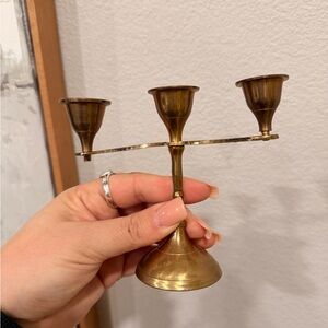 Vintage Brass Triple Candle Holder Mid Century Taper Candelabra